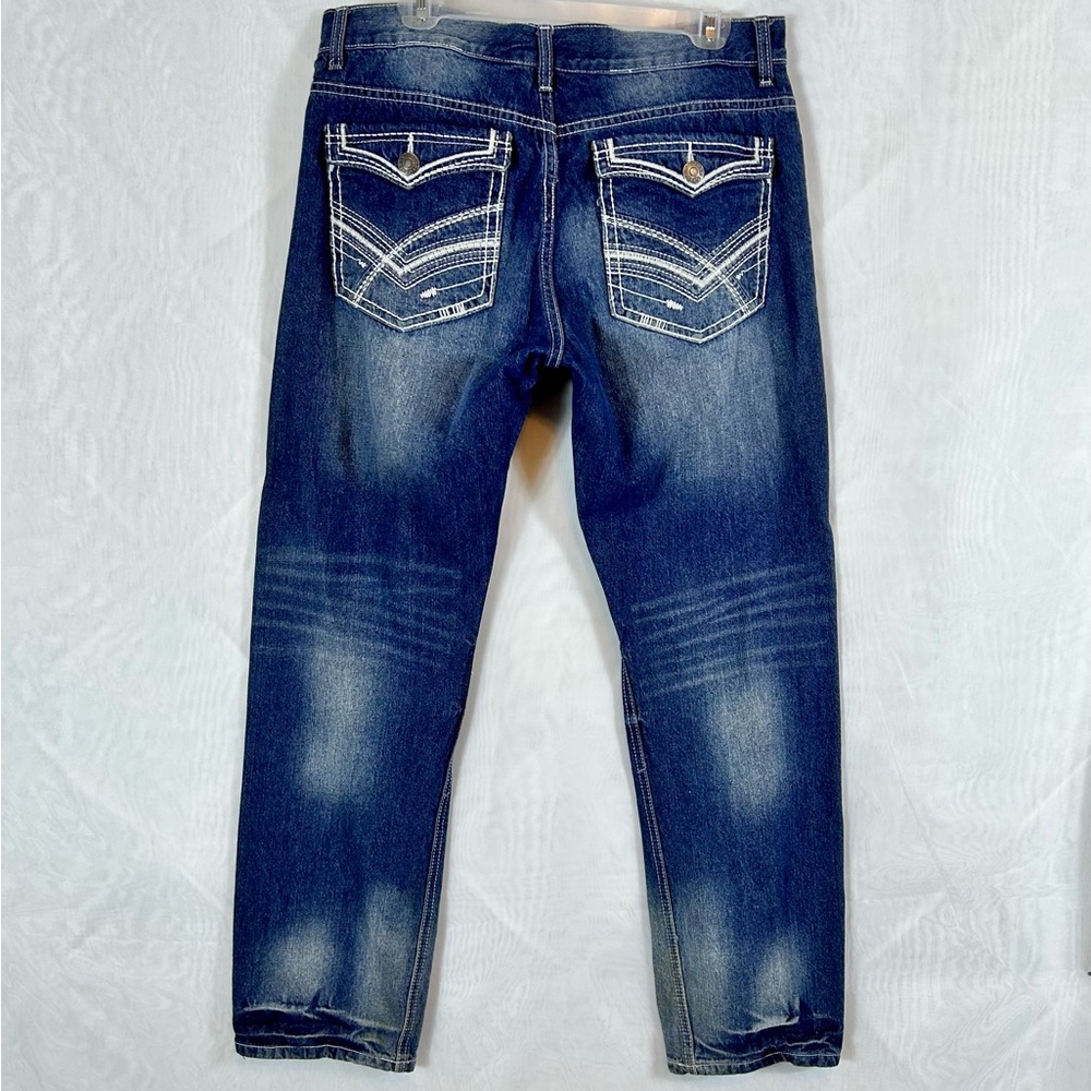 Men’s Indigo People Distressed Straight Leg Jeans Sz 34 x 32